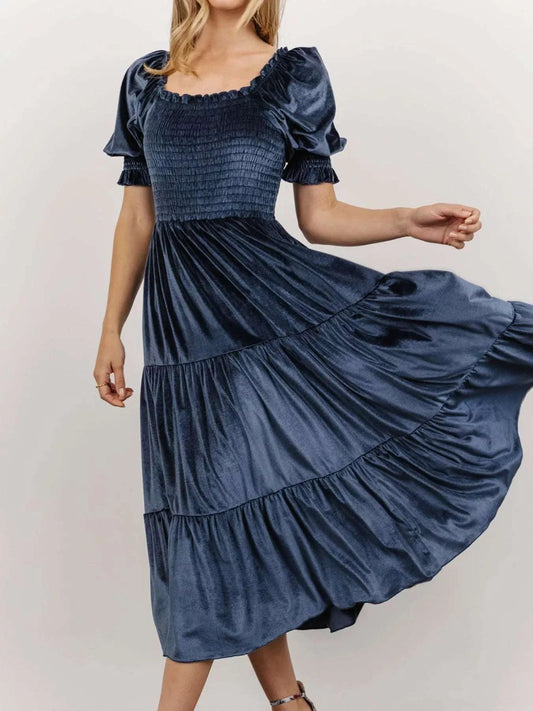 Velvet Smocked Tiered Midi Dress WESTCLOSET