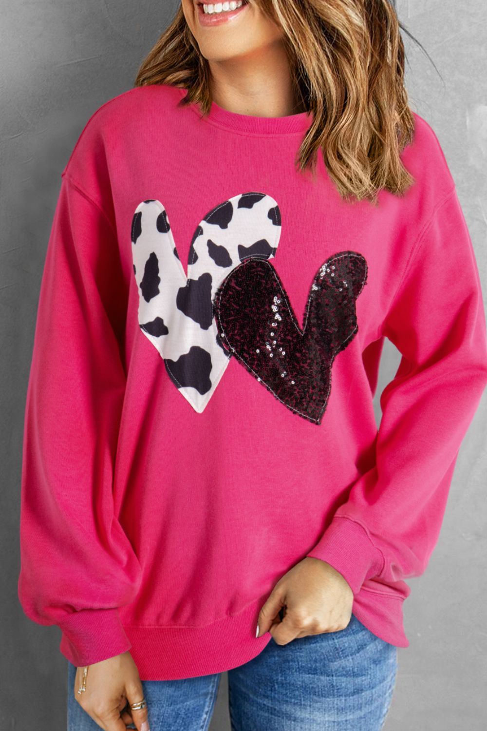 WestCloset Heart Patch Long Sleeve Sweatshirt
