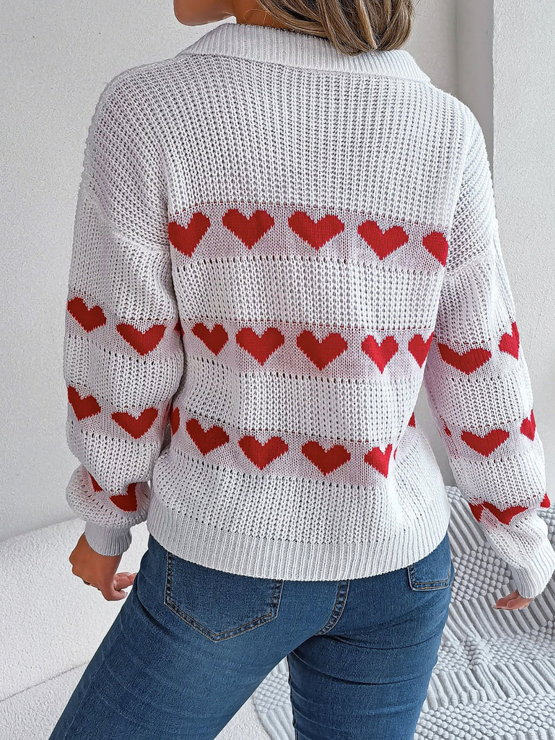 WestCloset Heart Johnny Collar Long Sleeve Sweater