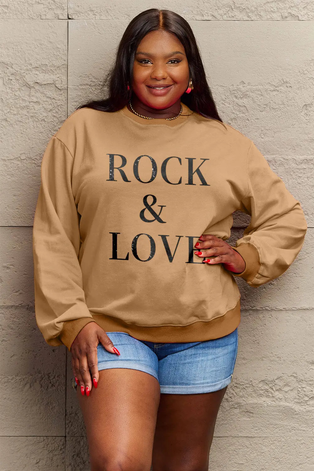 Simply Love Full Size ROCK & LOVE Round Neck Sweatshirt