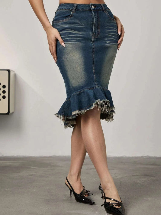 Raw Hem Mermaid Denim Skirt WESTCLOSET