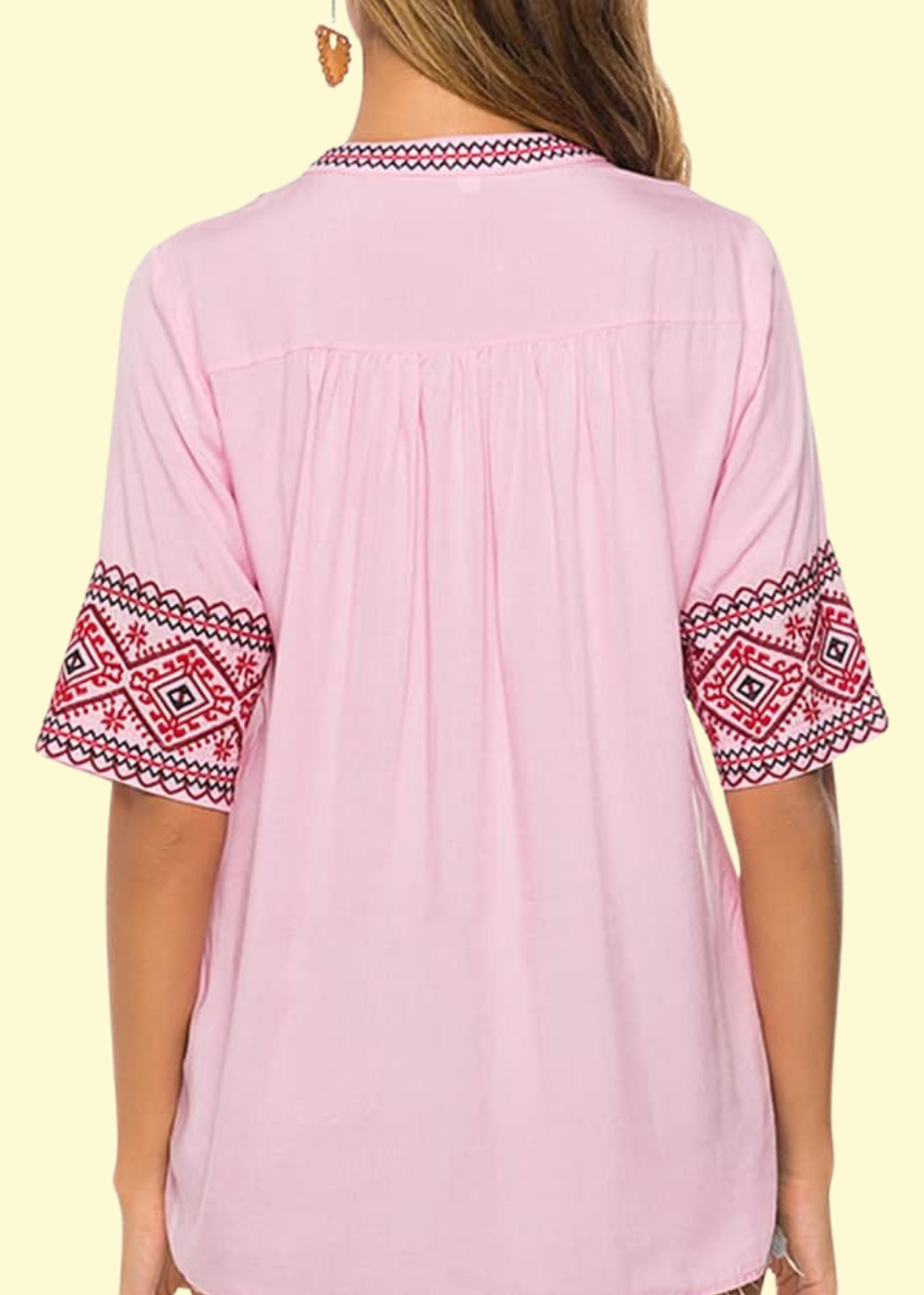 back view of embroidered tunic top
