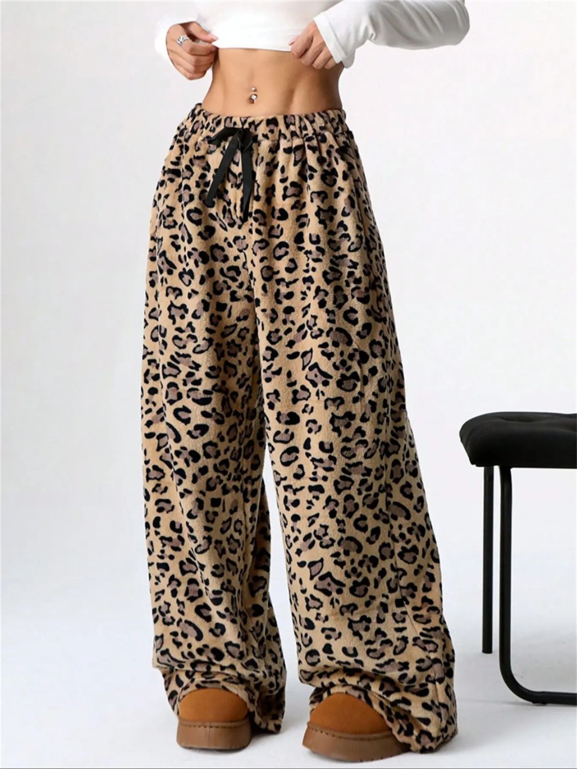 WestCloset Leopard Wide Leg Plush Pants