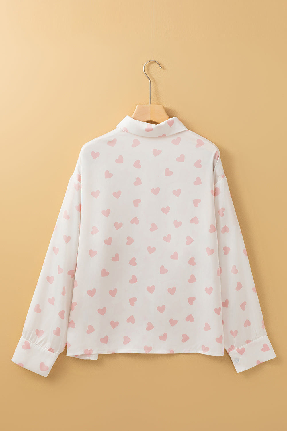 WestCloset Heart Print Collared Neck Long Sleeve Shirt
