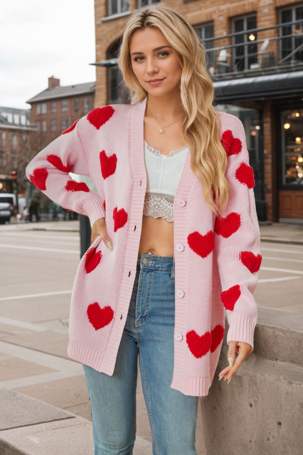 WestCloset Heart Button Down Long Sleeve Cardigan
