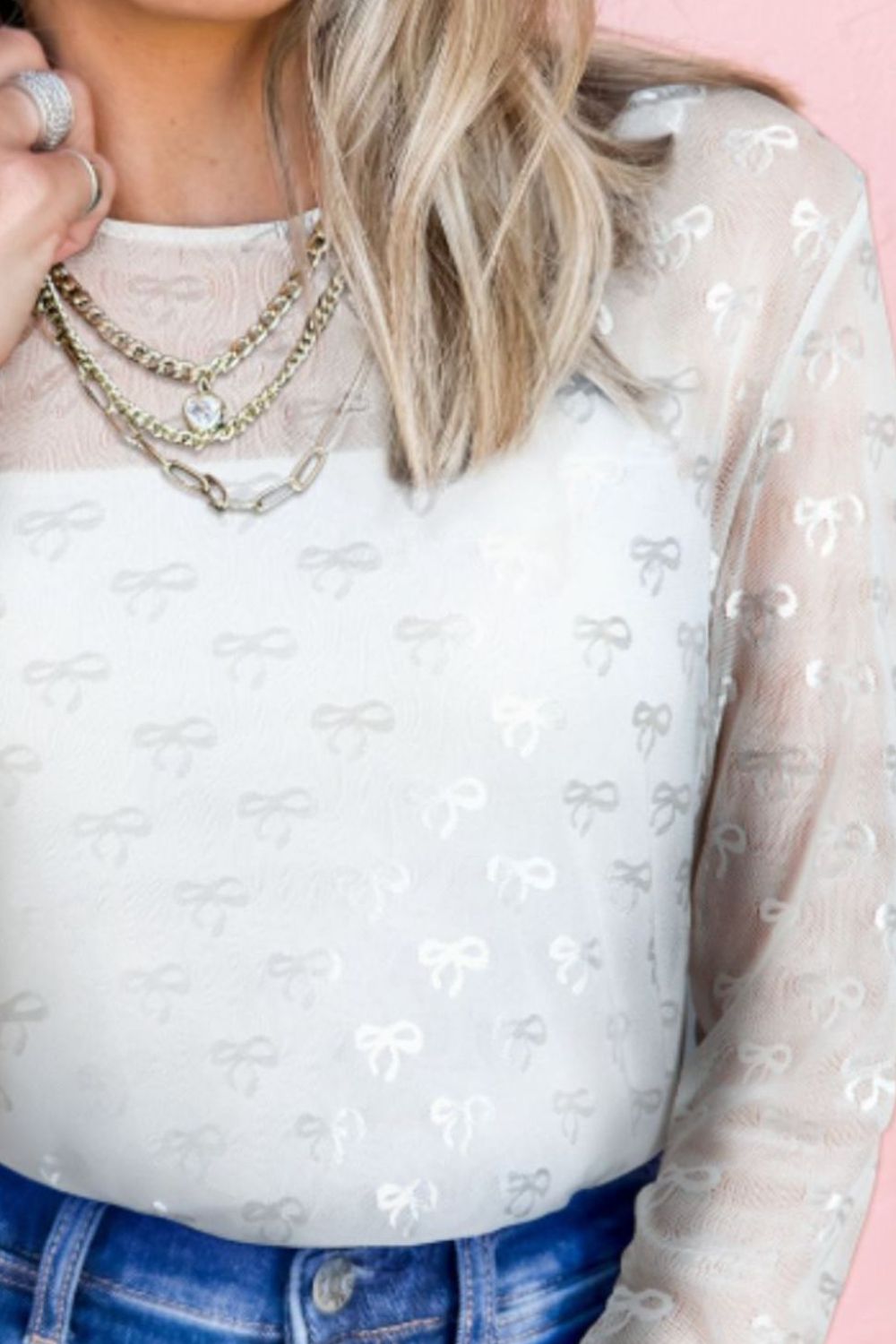 WestCloset Bow Round Neck Long Sleeve Top