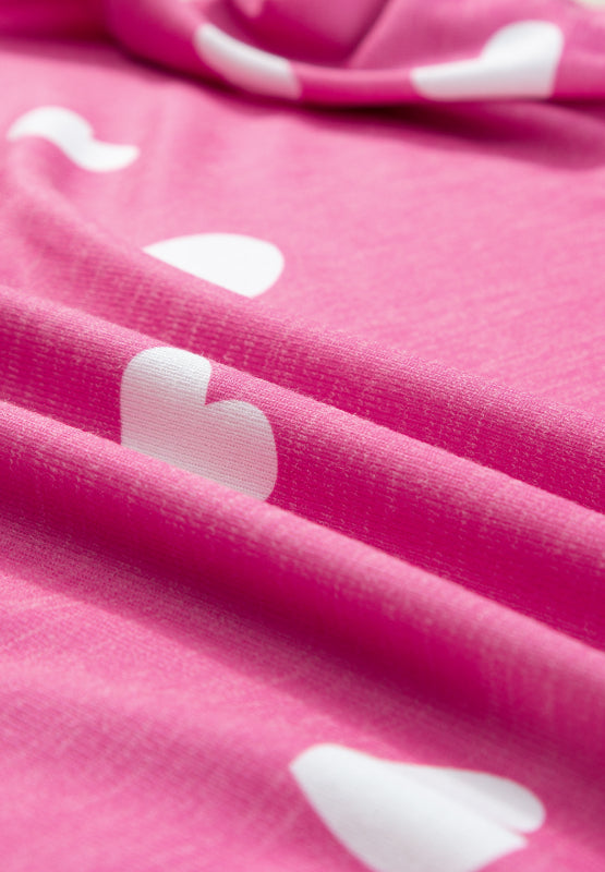 WestCloset Heart Round Neck Long Sleeve Top and Elastic Waist Shorts Set