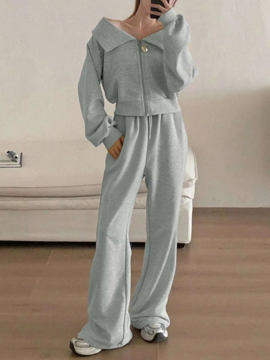 Zip Up Long Sleeve Top and Pants Set WESTCLOSET