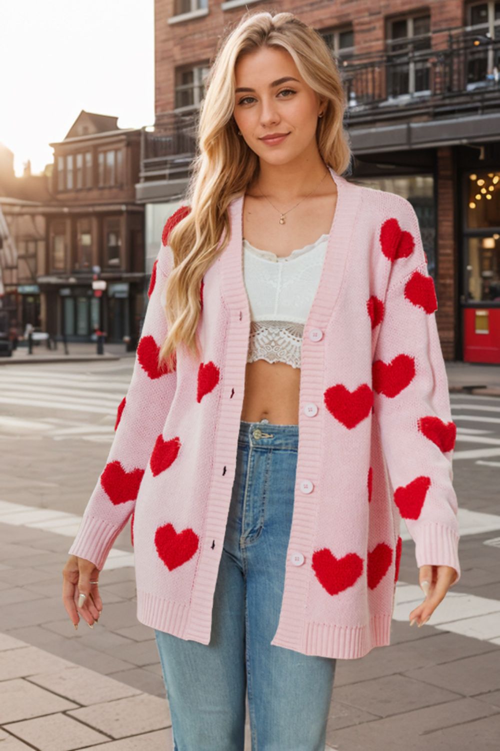 WestCloset Heart Button Down Long Sleeve Cardigan