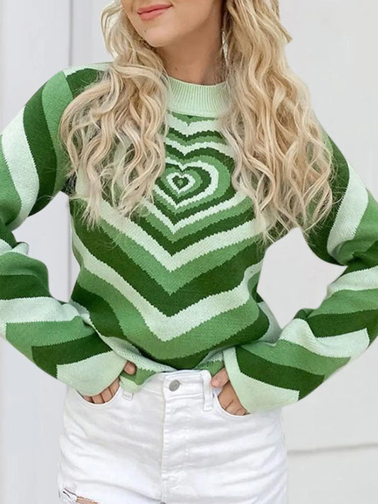Heart Mock Neck Long Sleeve Sweater
