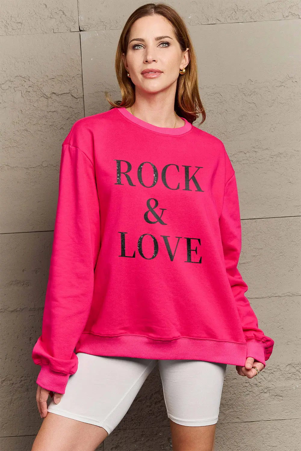 Simply Love Full Size ROCK & LOVE Round Neck Sweatshirt