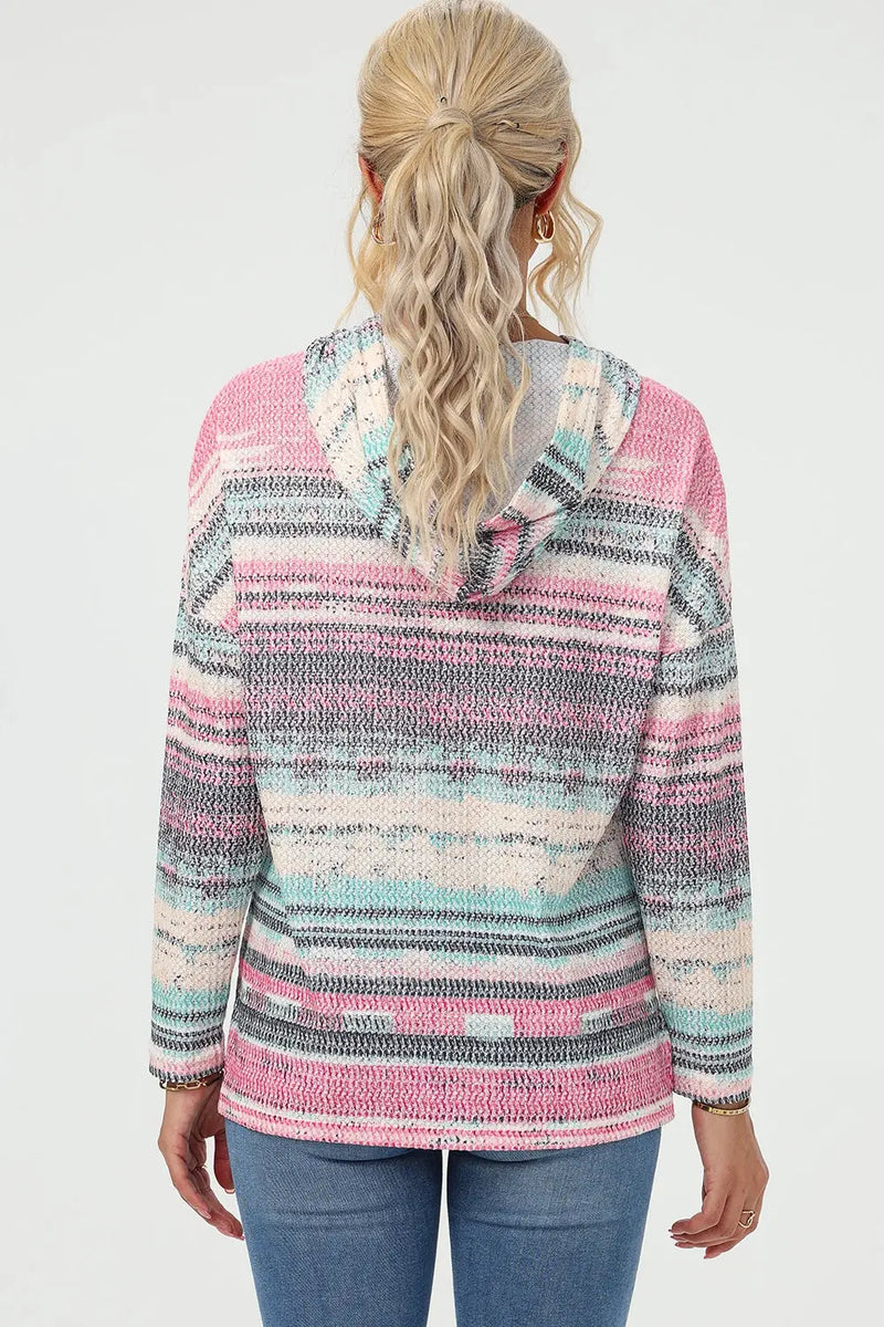 Striped Drawstring Long Sleeve Hoodie