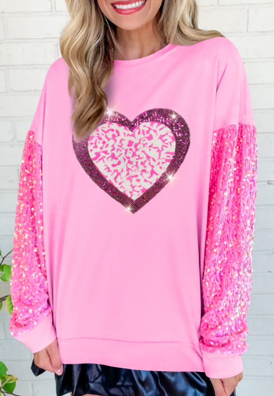 WestCloset Valentine’s Day Sequin Heart Long Sleeve Sweatshirt
