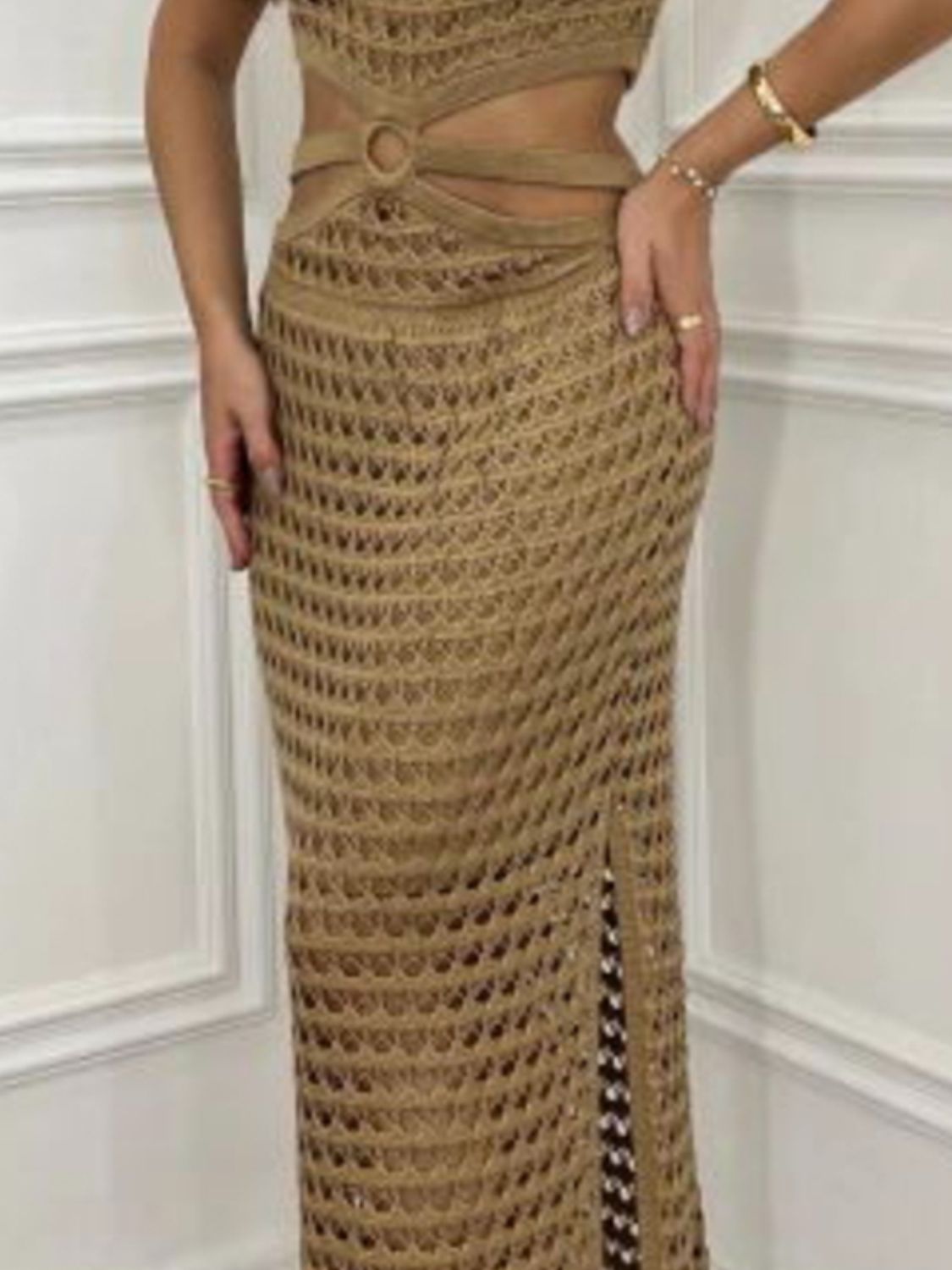 WestCloset WestCloset Cutout Slit Round Neck Sweater Dress – Chic & Sexy