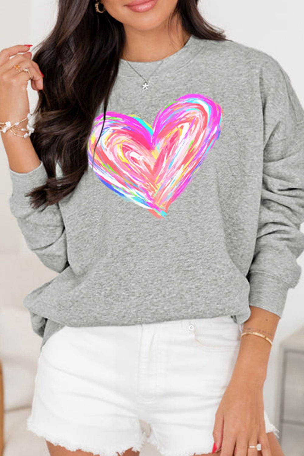 WestCloset Valentine’s Day Heart Round Neck Drop Shoulder Sweatshirt