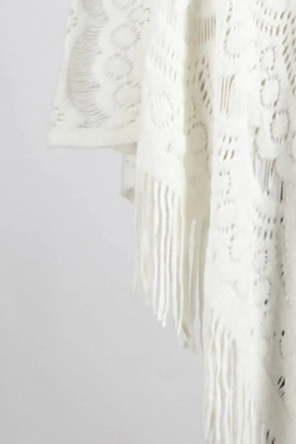 Fringe Openwork Surplice Cape Sleeve Poncho