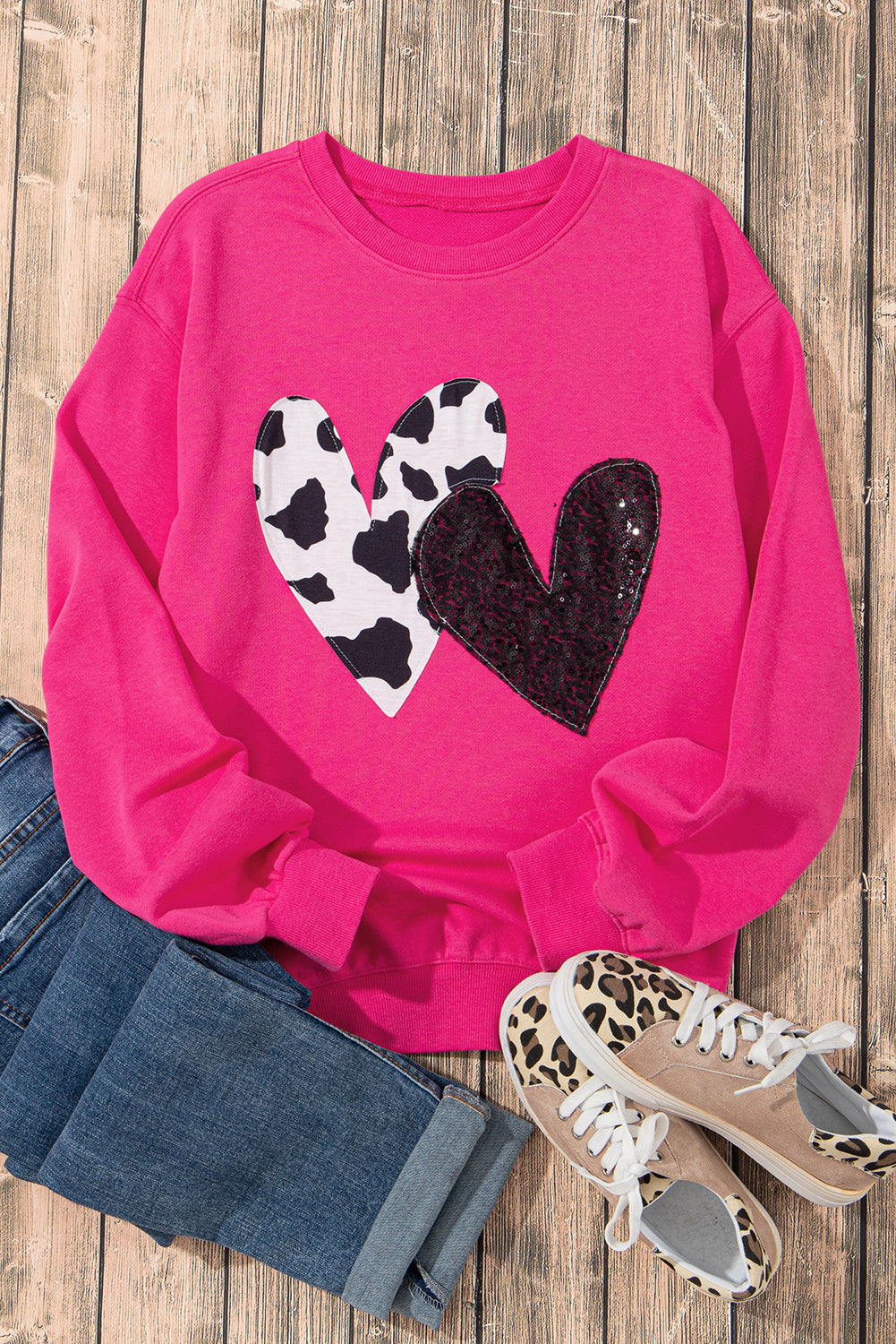 WestCloset Heart Patch Long Sleeve Sweatshirt