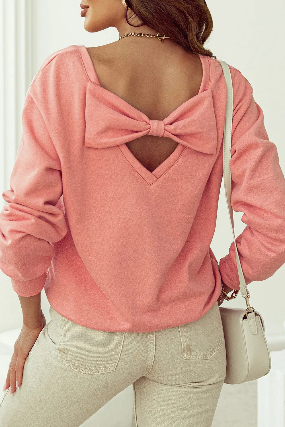 WestCloset Bow Round Neck Long Sleeve Sweatshirt