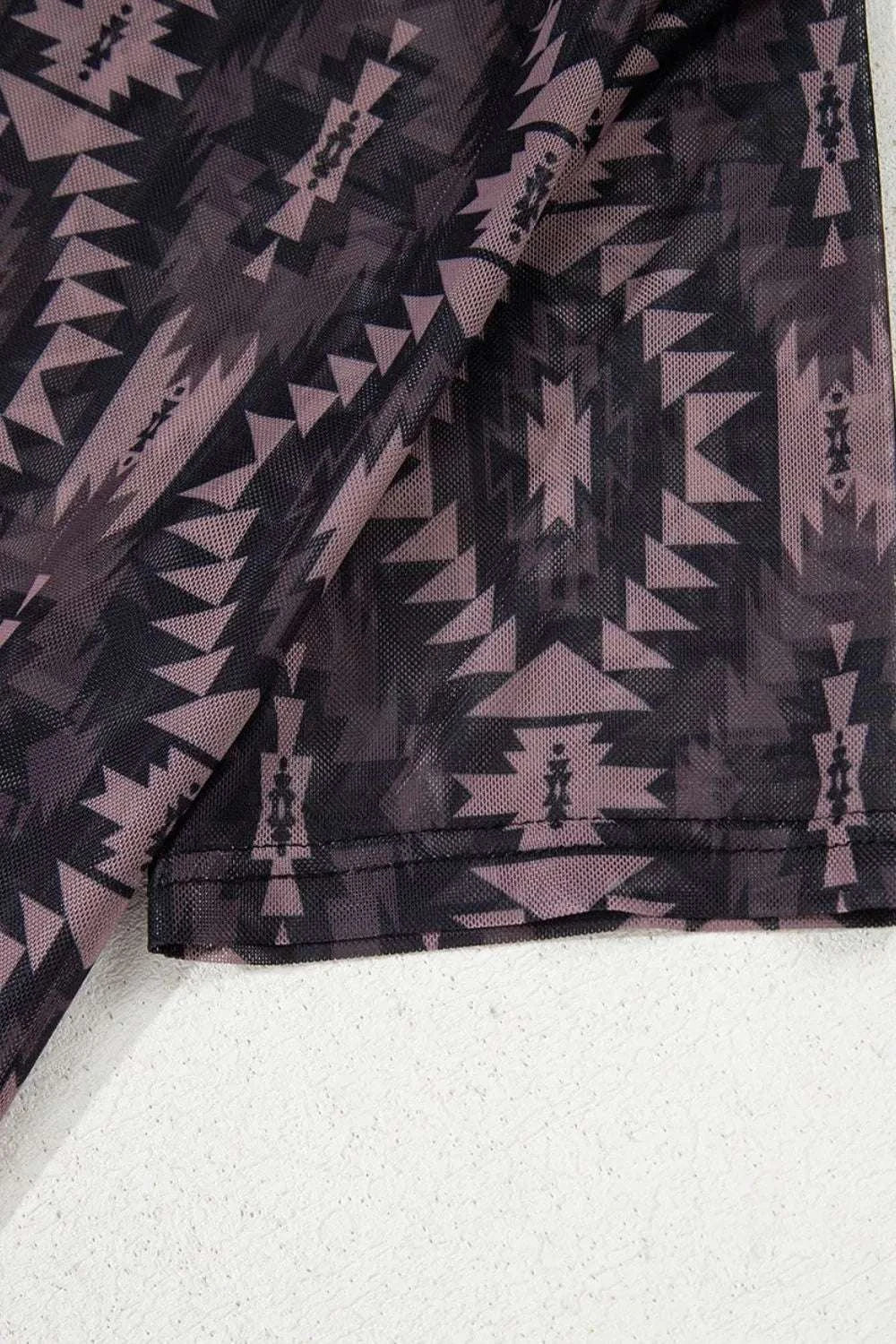 Aztec Print Mock Neck Short Sleeve Mesh T Shirt WESTCLOSET