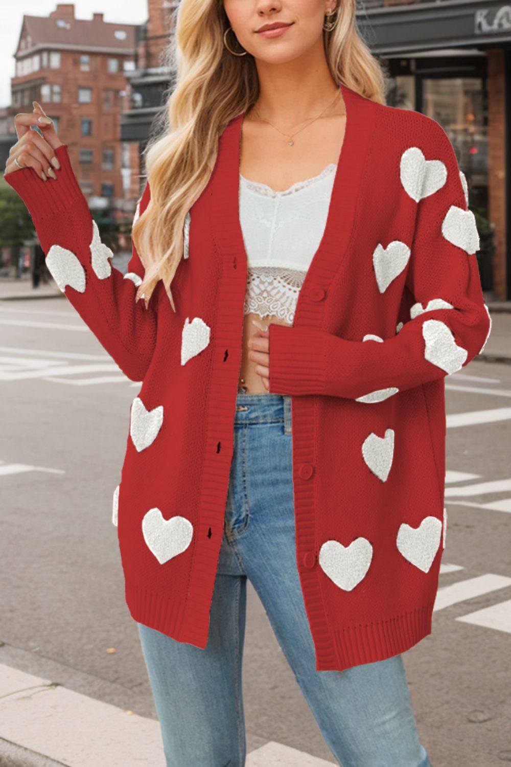 WestCloset Heart Button Down Long Sleeve Cardigan