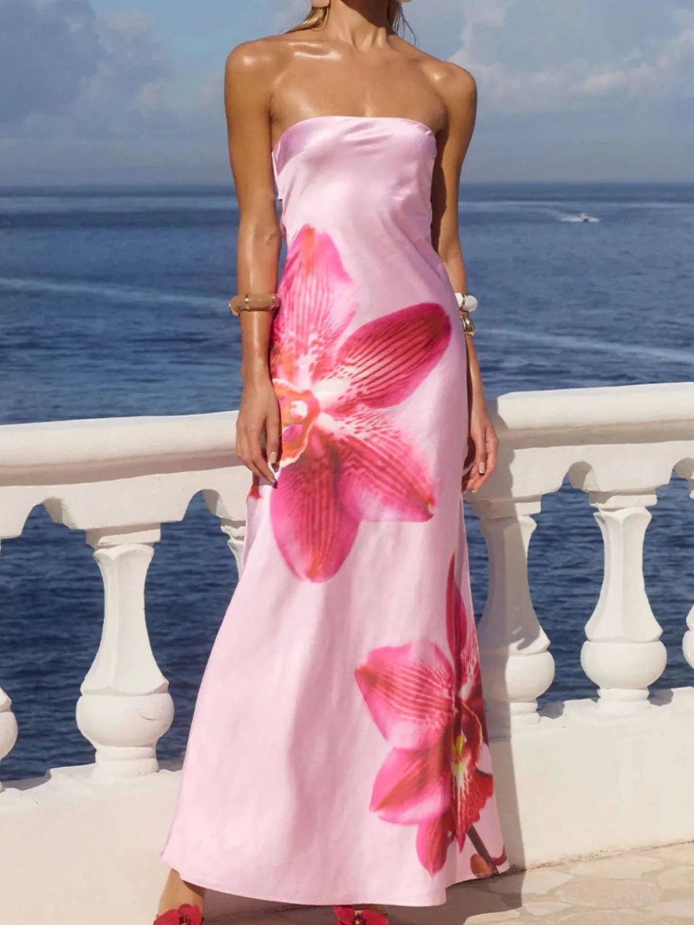 pink tube maxi dress Waverly Tube Mesh Maxi Dress (Pink)