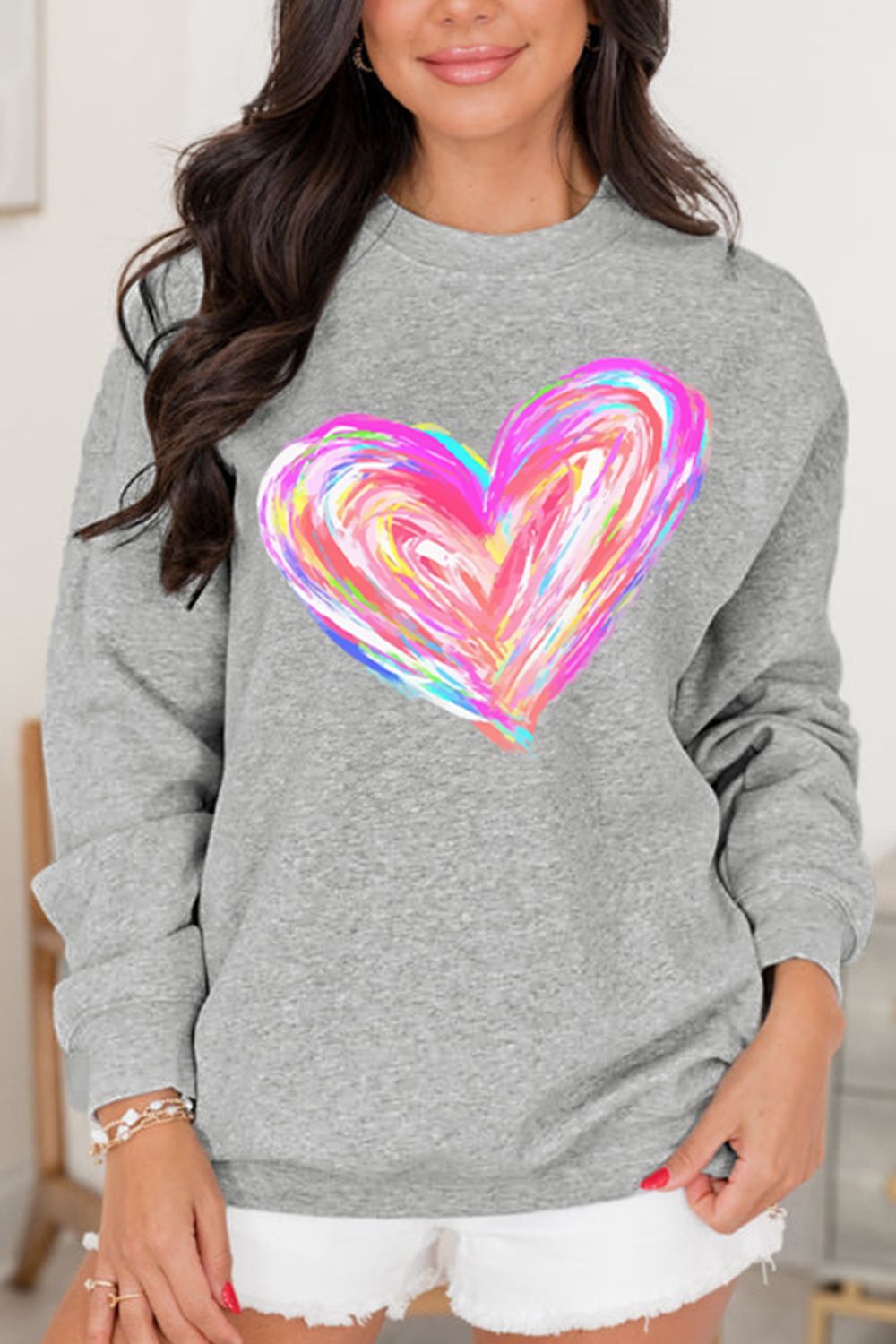 WestCloset Valentine’s Day Heart Round Neck Drop Shoulder Sweatshirt