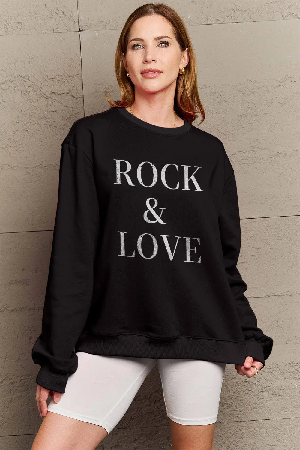 Simply Love Full Size ROCK & LOVE Round Neck Sweatshirt