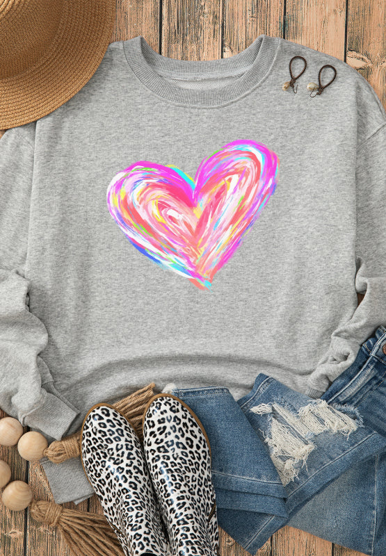 WestCloset Valentine’s Day Heart Round Neck Drop Shoulder Sweatshirt