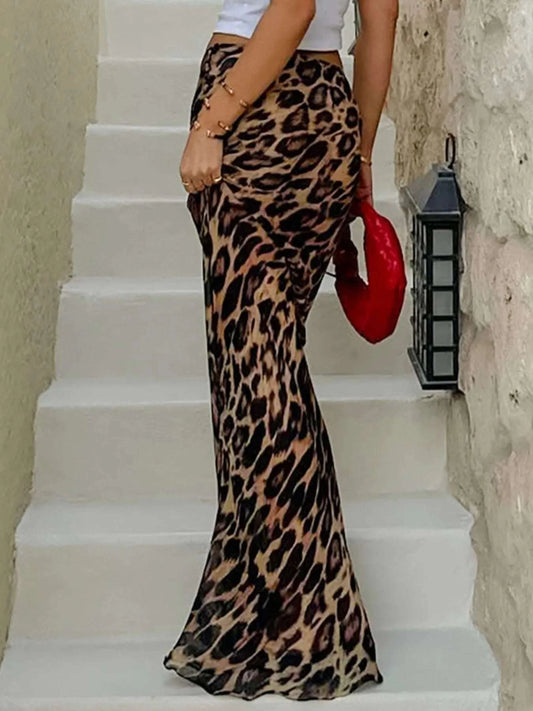 Leopard Print High Waist Flare Maxi Skirt WESTCLOSET
