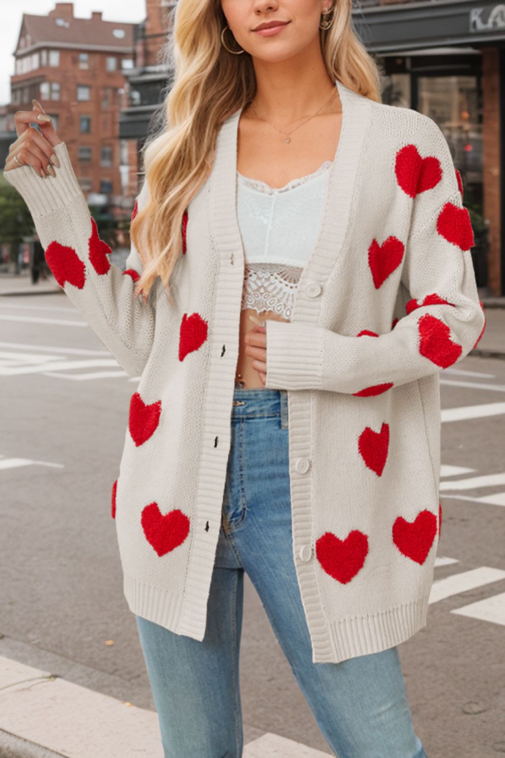 WestCloset Heart Button Down Long Sleeve Cardigan