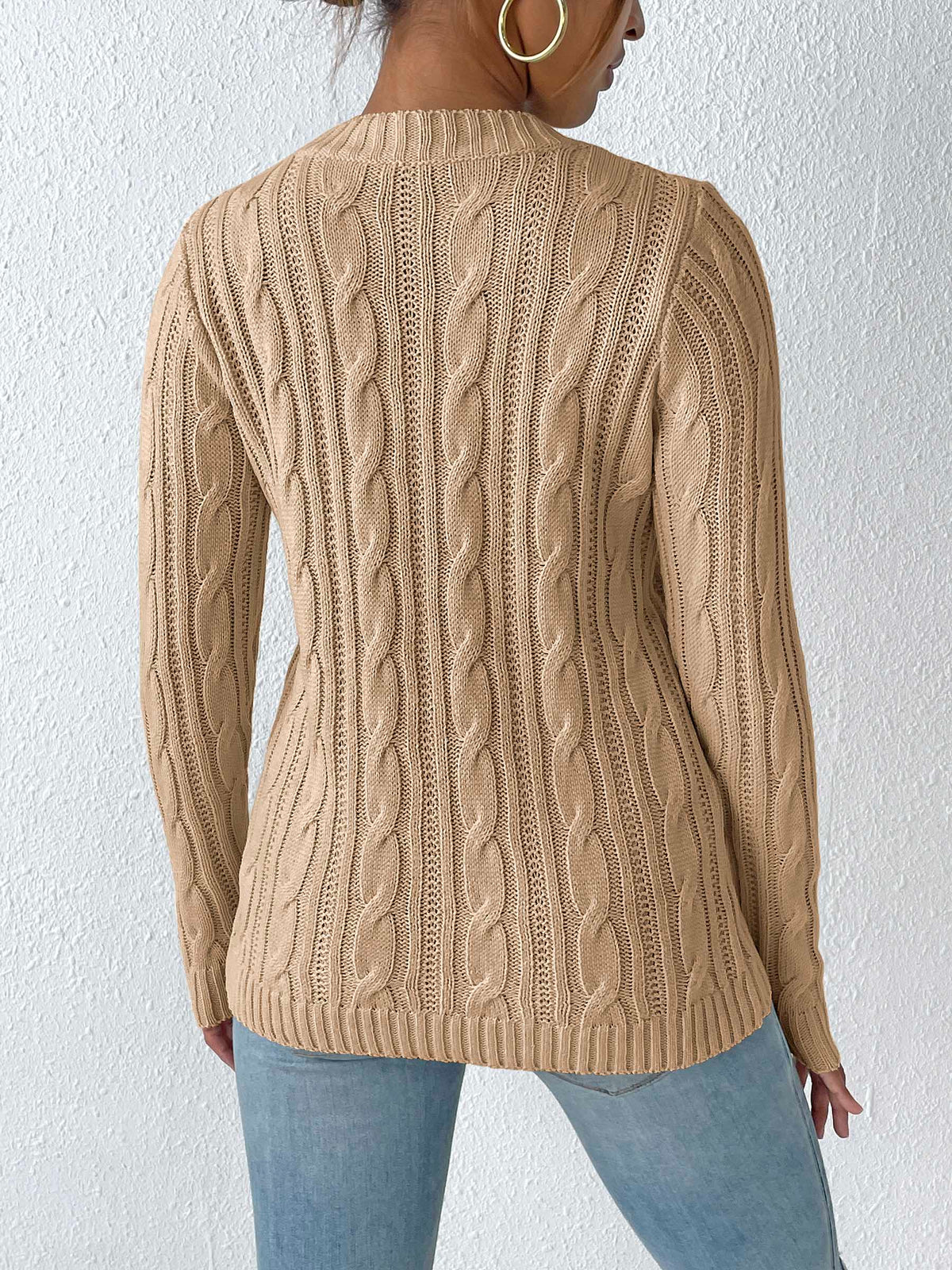 WestCloset Cable-Knit Heart Round Neck Long Sleeve Sweater