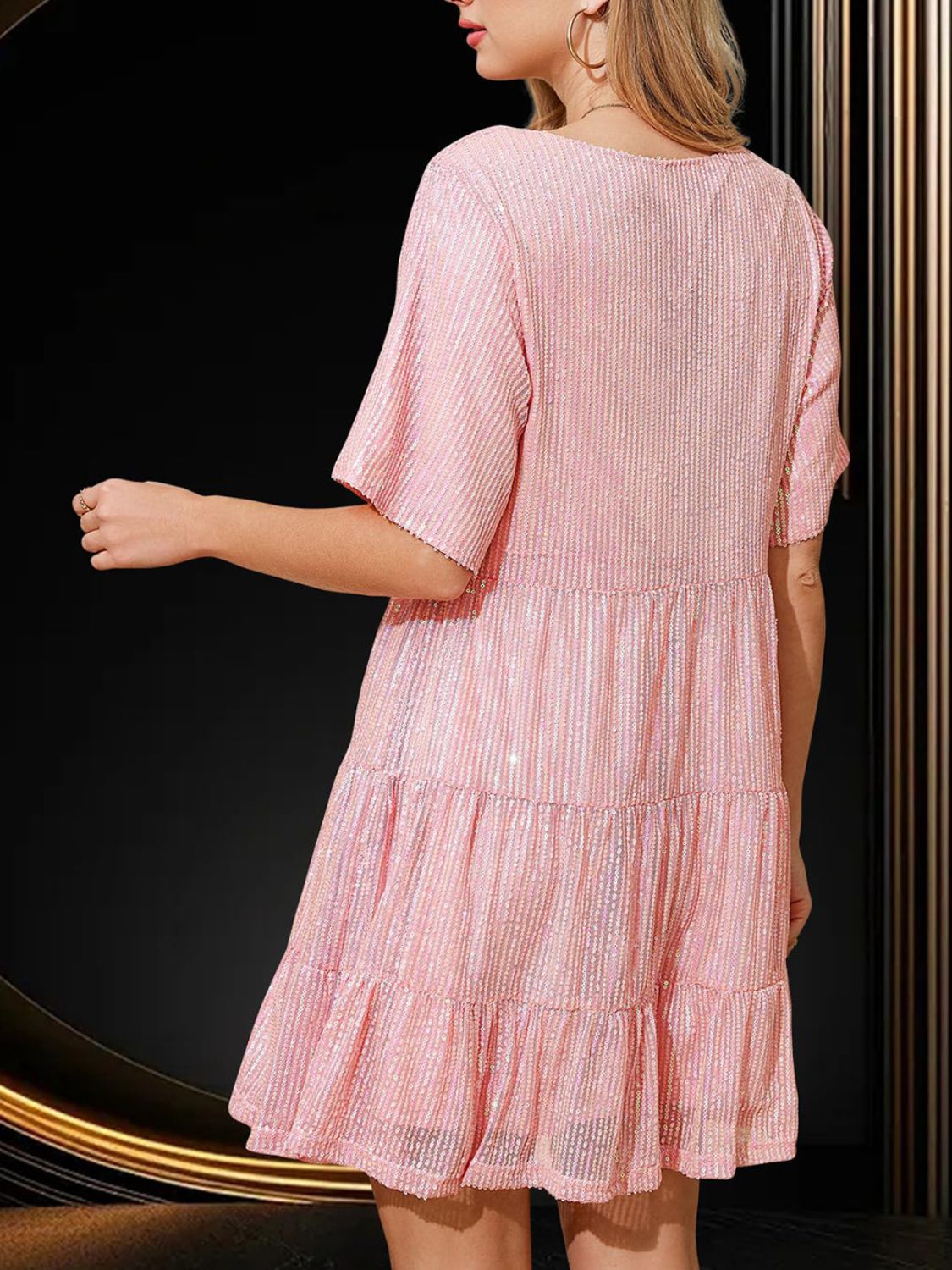 WestCloset Sequin Round Neck Half Sleeve Mini Dress