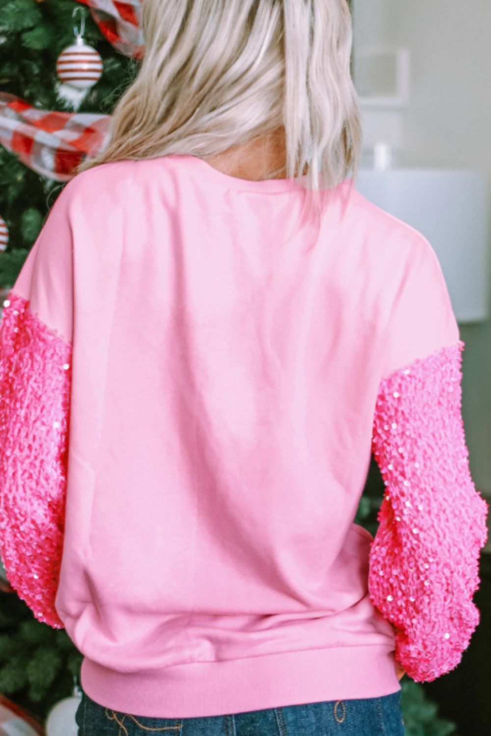 WestCloset Valentine’s Day Sequin Heart Long Sleeve Sweatshirt
