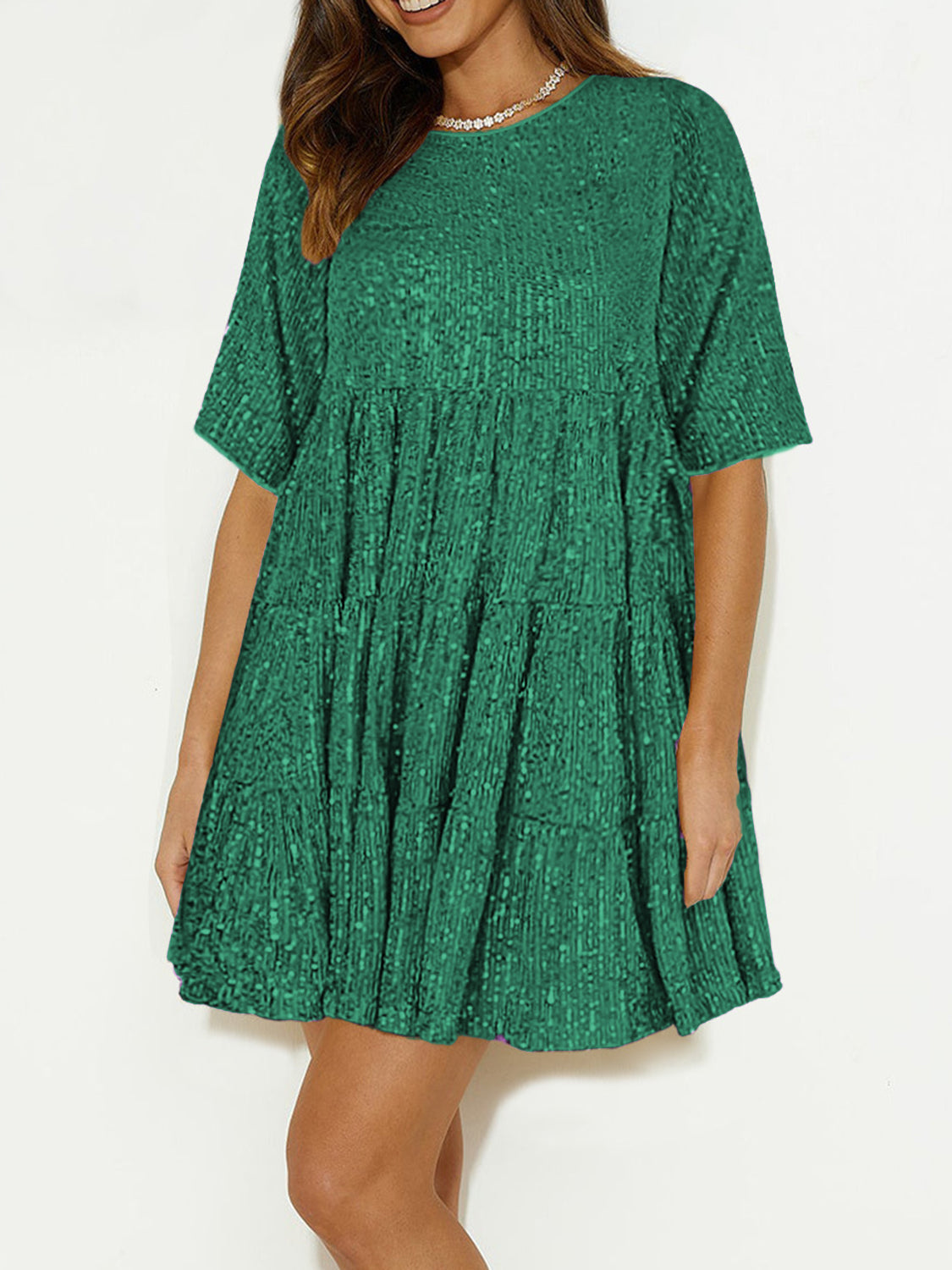 WestCloset Sequin Round Neck Half Sleeve Mini Dress