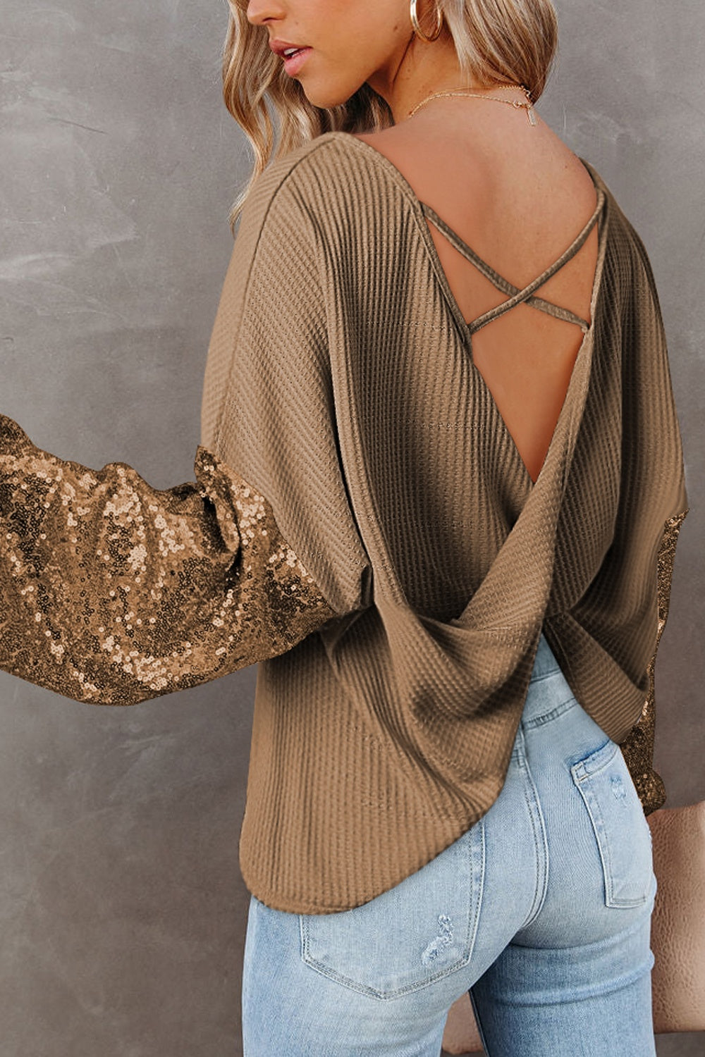 WestCloset Sequin Waffle-Knit Blouse