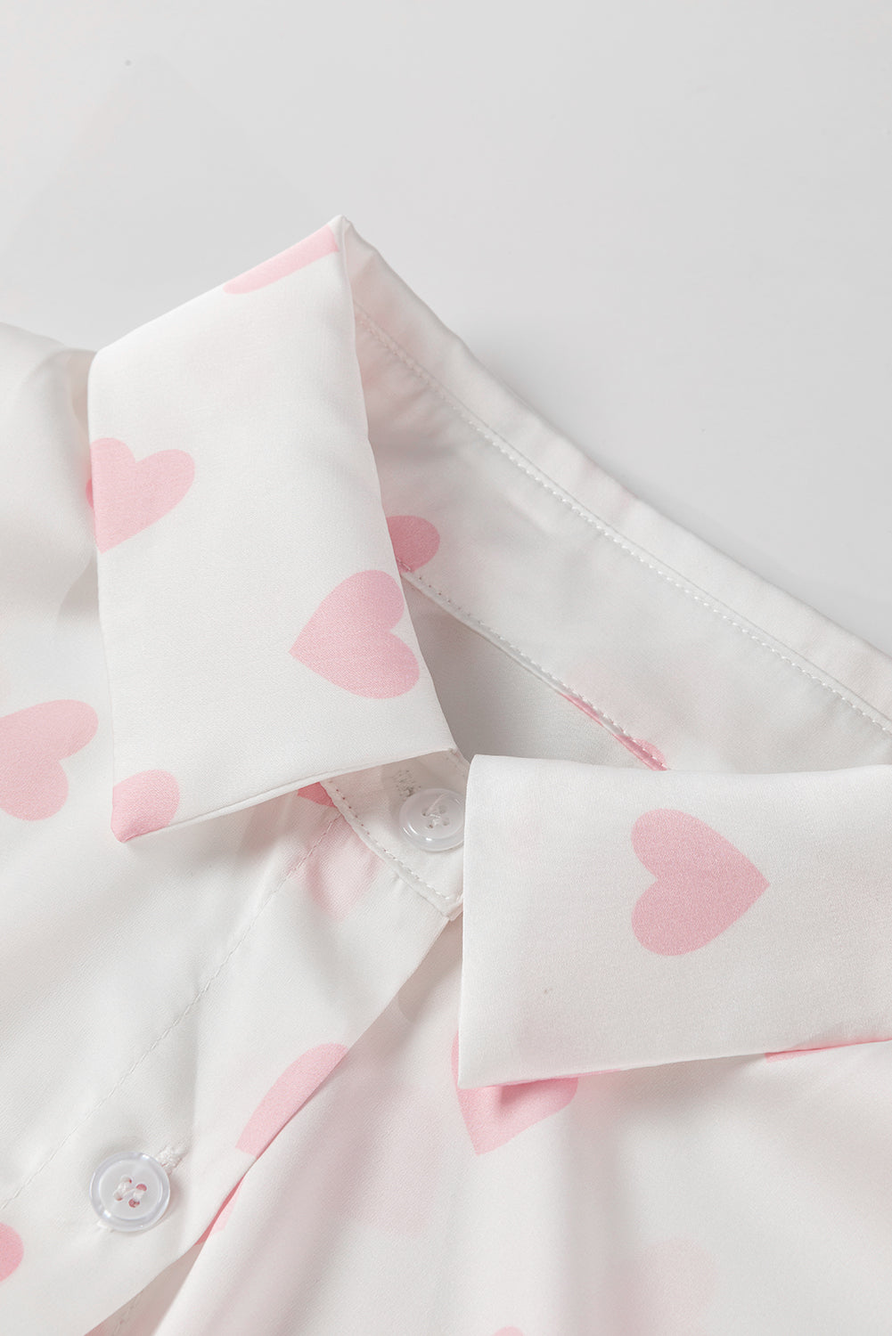 WestCloset Heart Print Collared Neck Long Sleeve Shirt