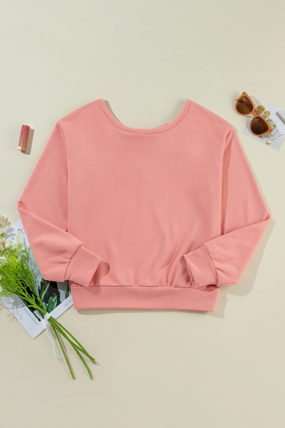 WestCloset Bow Round Neck Long Sleeve Sweatshirt