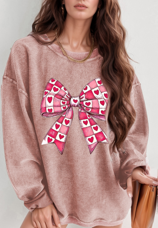 WestCloset Valentine’s Day Bow Drop Shoulder Long Sleeve Sweatshirt