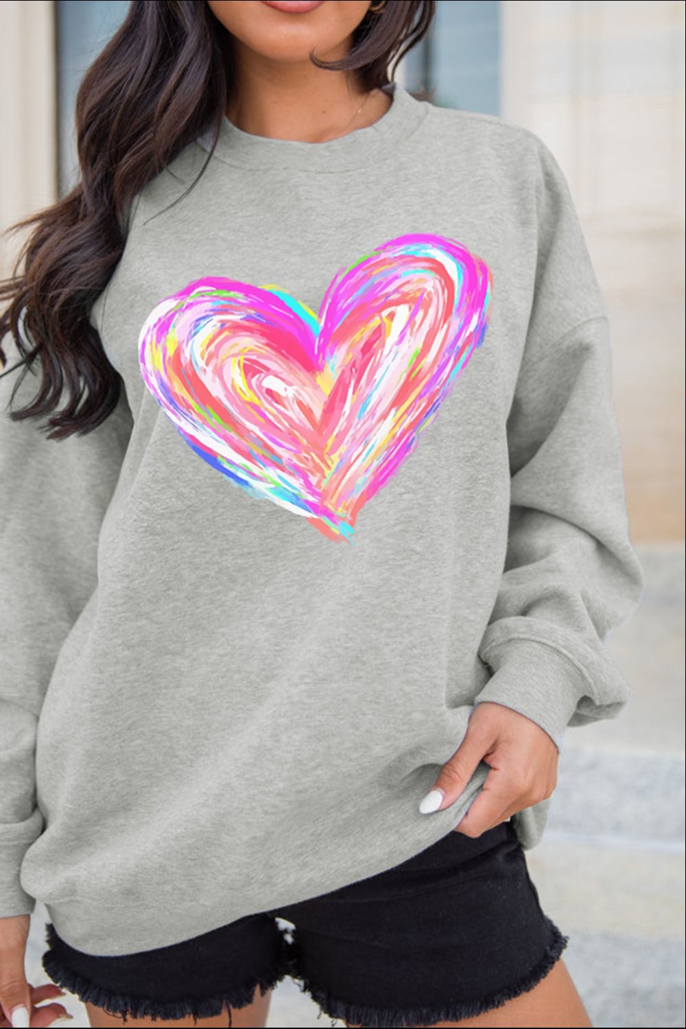 WestCloset Valentine’s Day Heart Round Neck Drop Shoulder Sweatshirt