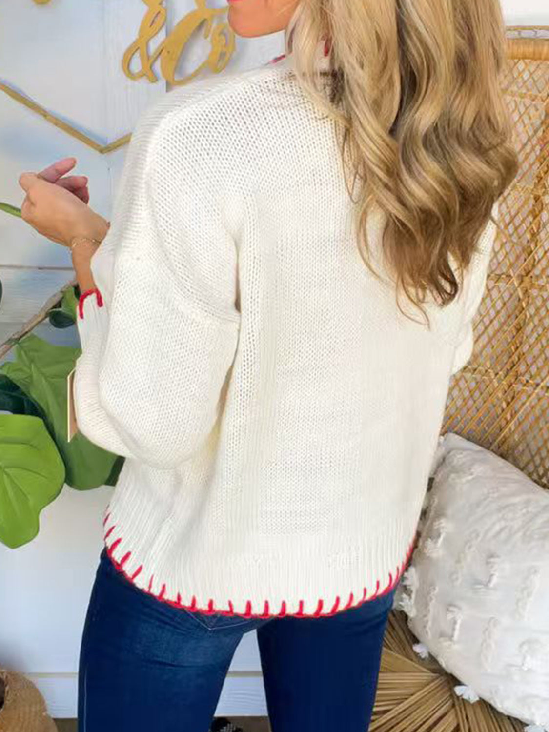 WestCloset Bow Round Neck Long Sleeve Sweater