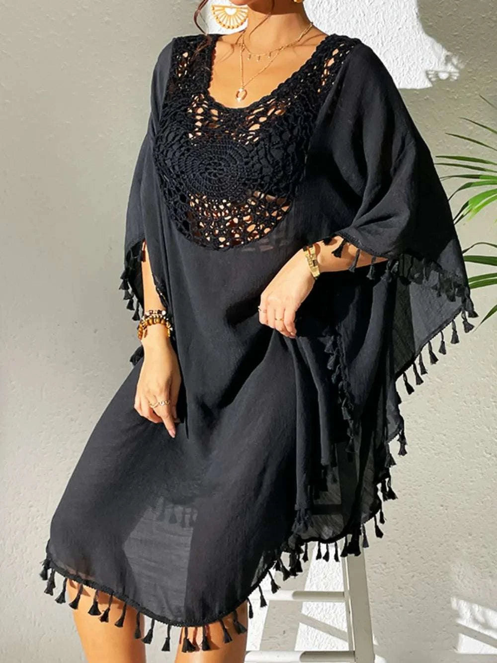 Tassel Cutout Scoop Neck Cover-Up Dress WESTCLOSET