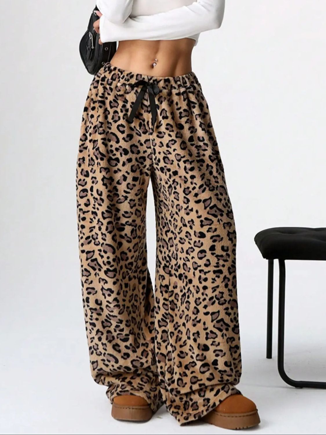 WestCloset Leopard Wide Leg Plush Pants