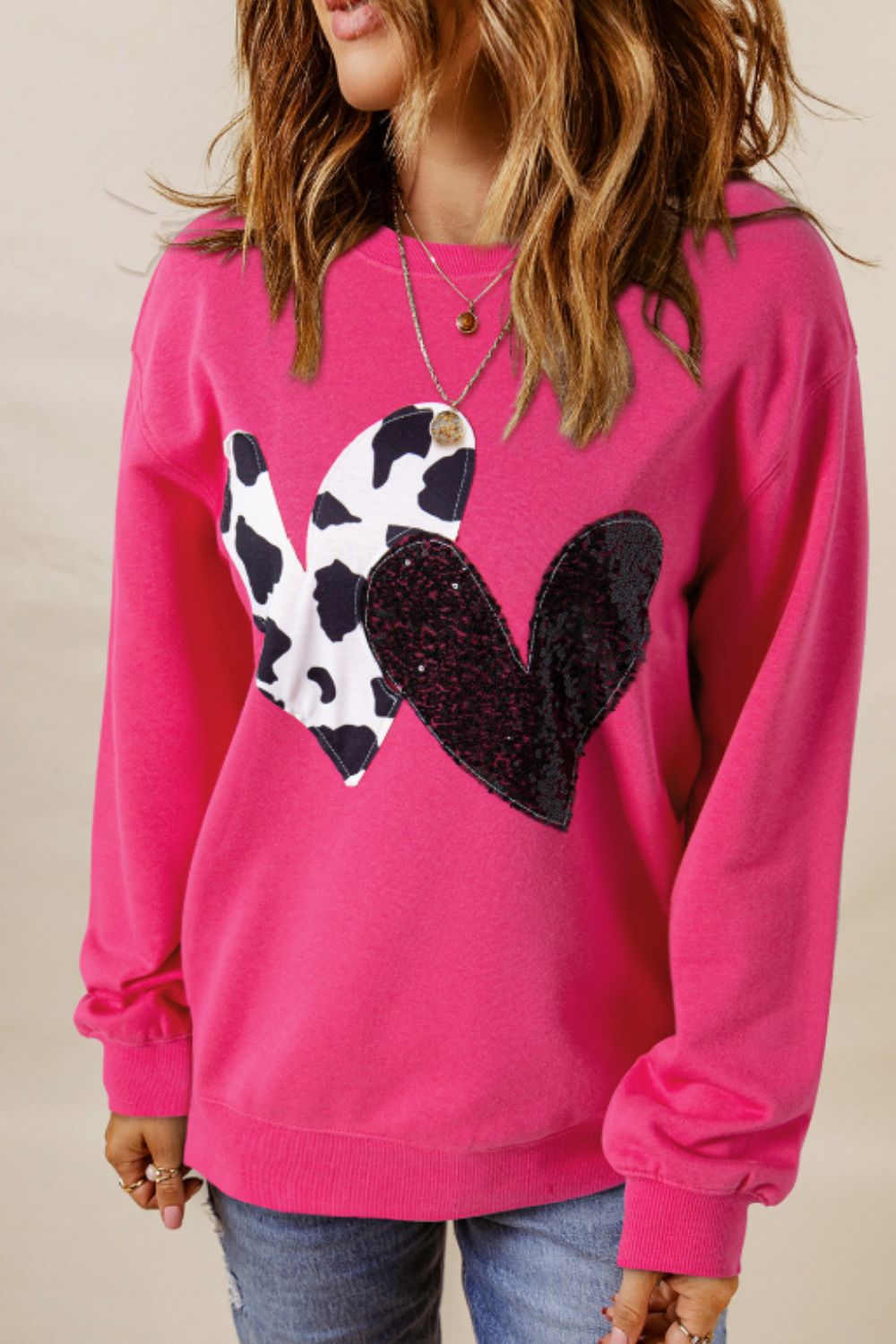 WestCloset Heart Patch Long Sleeve Sweatshirt