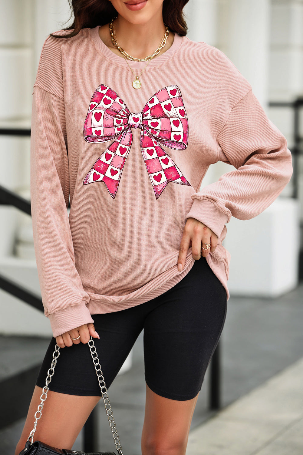 WestCloset Valentine’s Day Bow Drop Shoulder Long Sleeve Sweatshirt