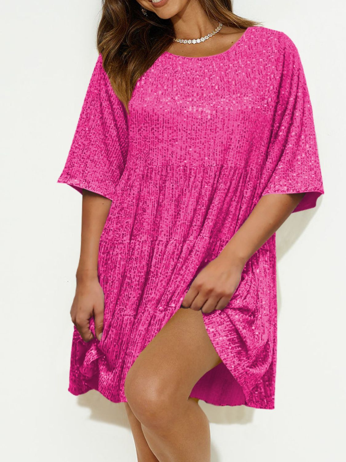 WestCloset Sequin Round Neck Half Sleeve Mini Dress