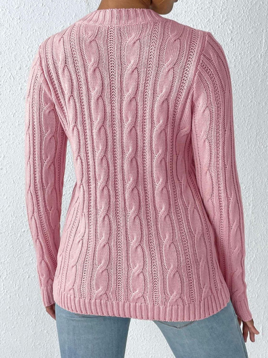 WestCloset Cable-Knit Heart Round Neck Long Sleeve Sweater