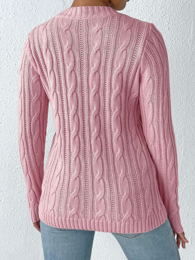 WestCloset Cable-Knit Heart Round Neck Long Sleeve Sweater