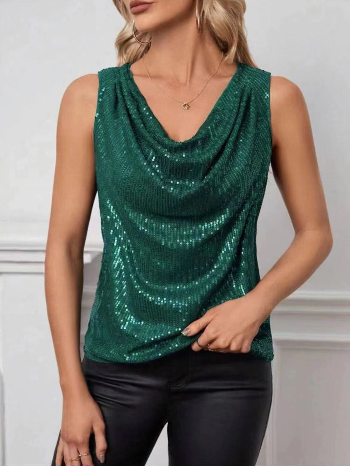WestCloset Sequin Cowl Neck Tank