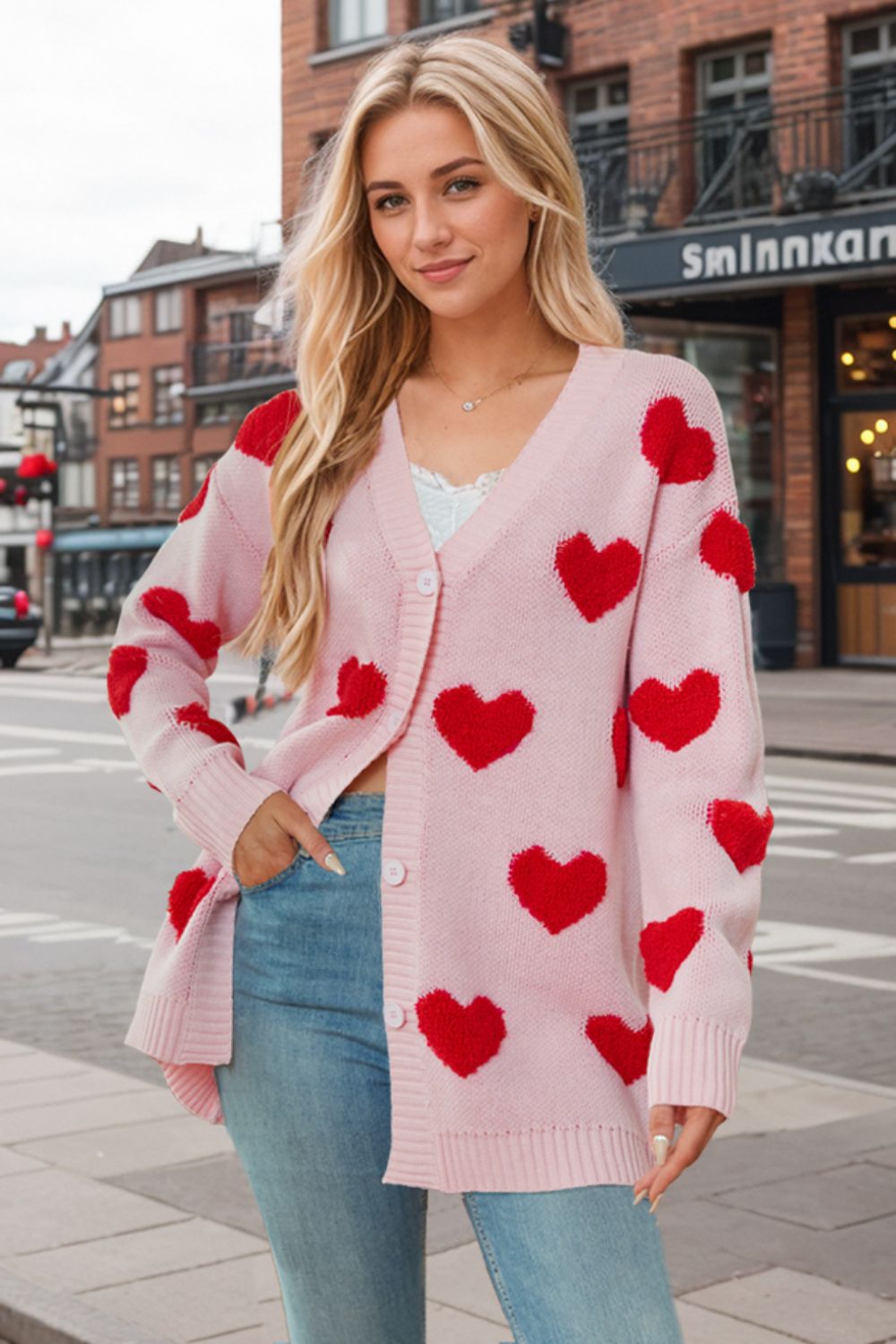 WestCloset Heart Button Down Long Sleeve Cardigan