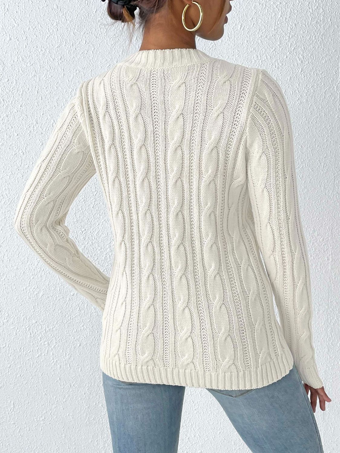 WestCloset Cable-Knit Heart Round Neck Long Sleeve Sweater
